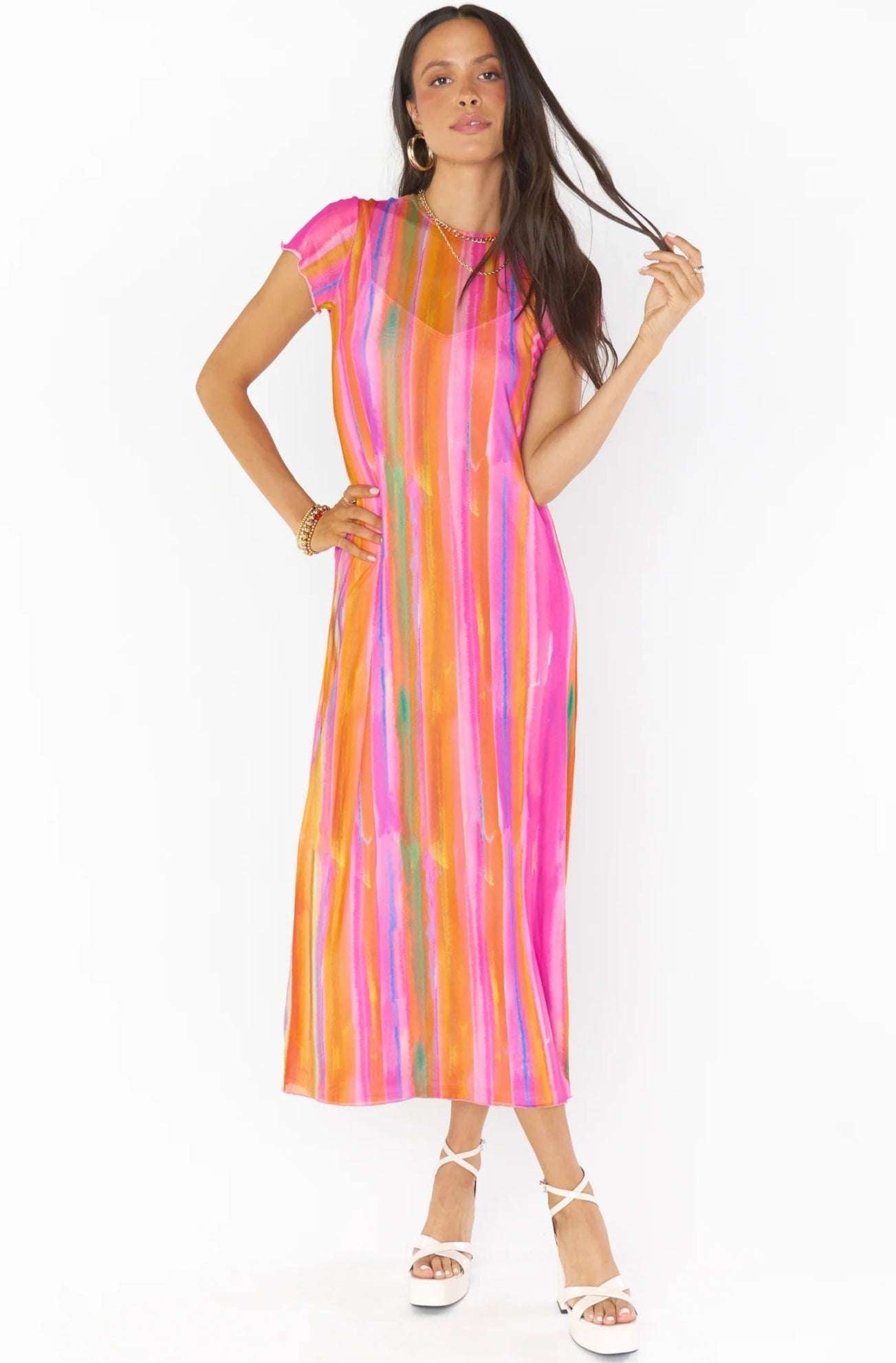 Show Me Your Mumu Molly Rainbow Midi Dress Midi Dress by Show Me Your Mumu as seen on celebrities