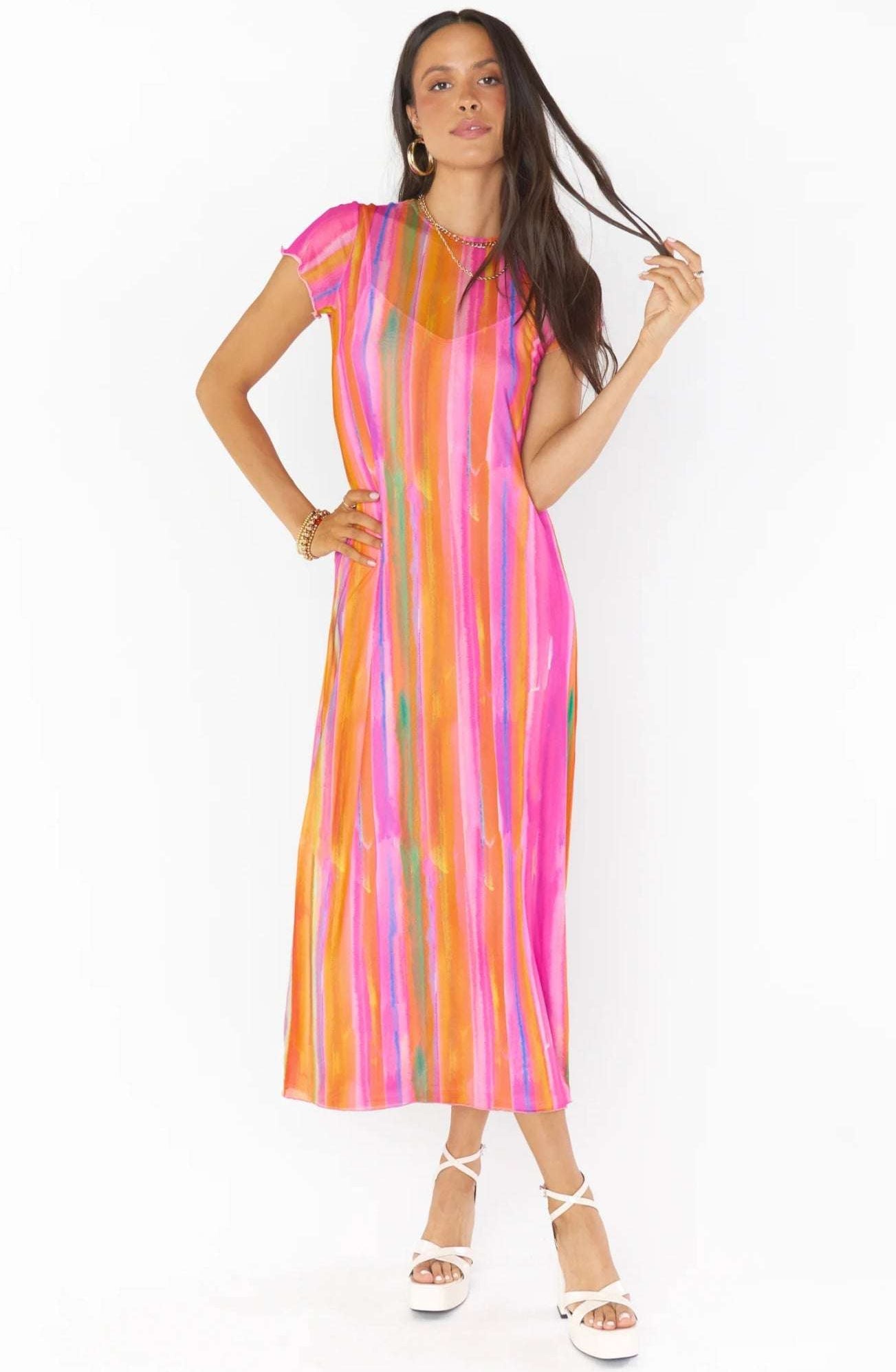 Show Me Your Mumu Molly Rainbow Midi Dress Midi Dress by Show Me Your Mumu as seen on celebrities
