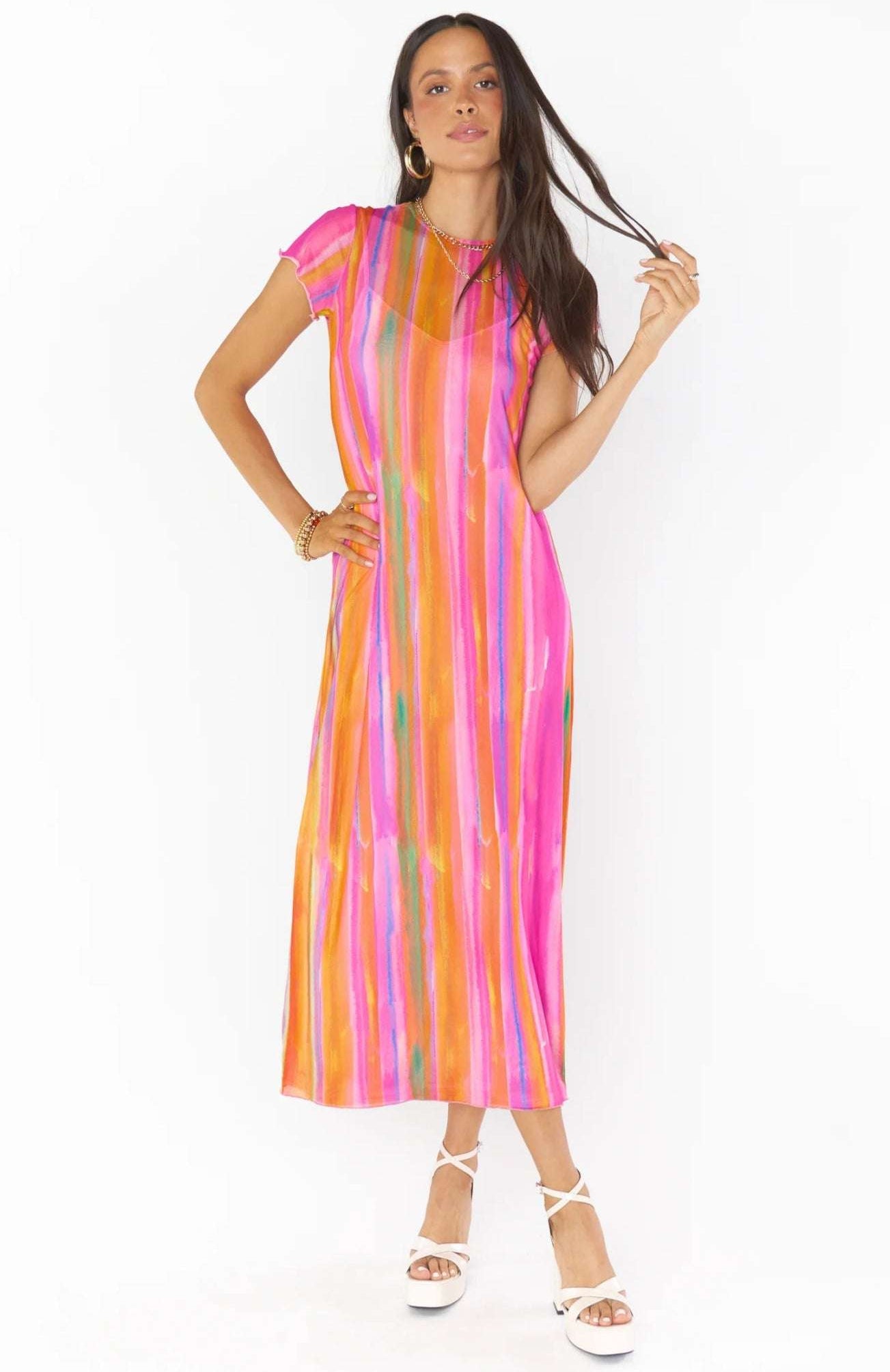 Show Me Your Mumu Molly Rainbow Midi Dress Midi Dress by Show Me Your Mumu as seen on celebrities