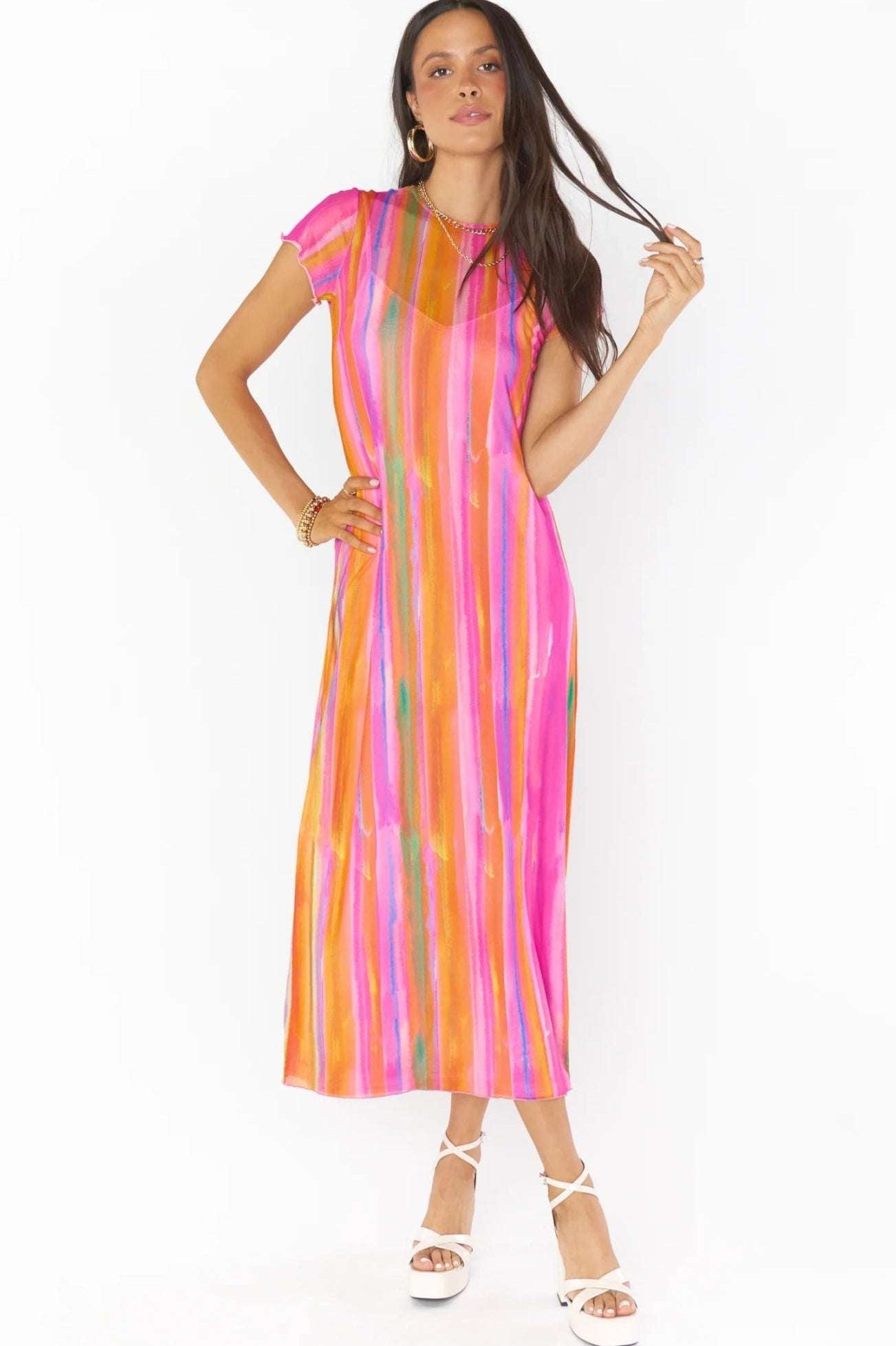 Shop Show Me Your Mumu Show Me Your Mumu Molly Rainbow Midi Dress Midi Dress for women – premium loungewear and festival fashion at Spoiled Brat