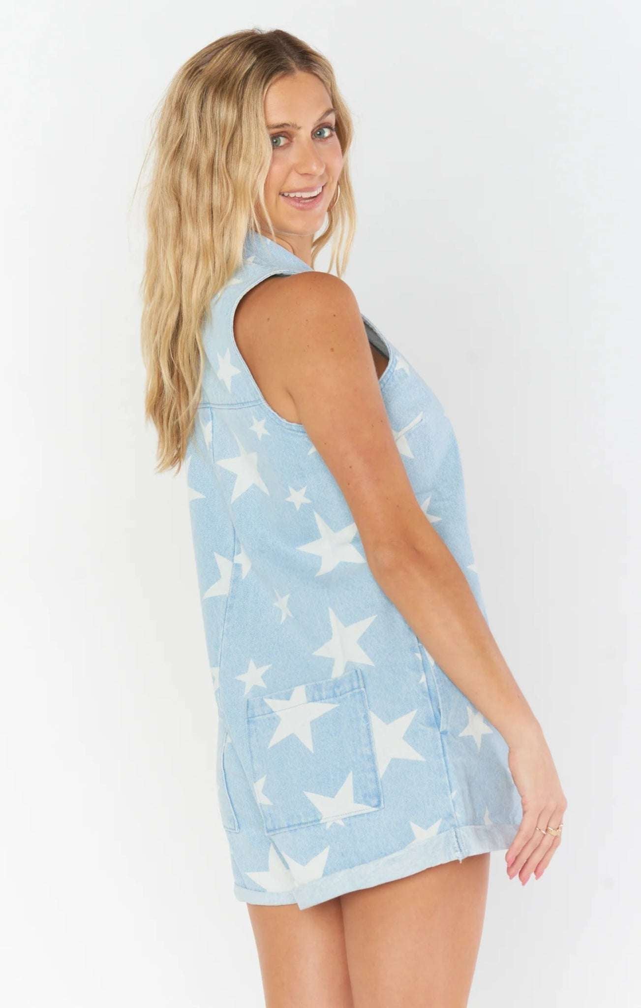 Shop Show Me Your Mumu Show Me Your Mumu Reno Star Denim Romper Suit Romper for women – premium loungewear and festival fashion at Spoiled Brat