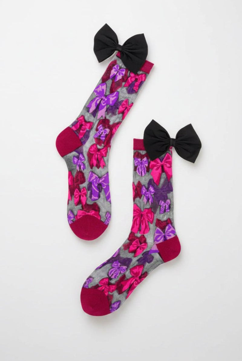 Shop Sock Candy Sock Candy Big Bow Energy Black Sheer Crew Sock Socks for women – premium loungewear and festival fashion at Spoiled Brat