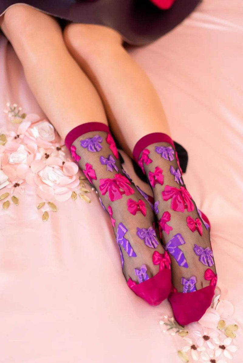 Shop Sock Candy Sock Candy Big Bow Energy Black Sheer Crew Sock Socks for women – premium loungewear and festival fashion at Spoiled Brat