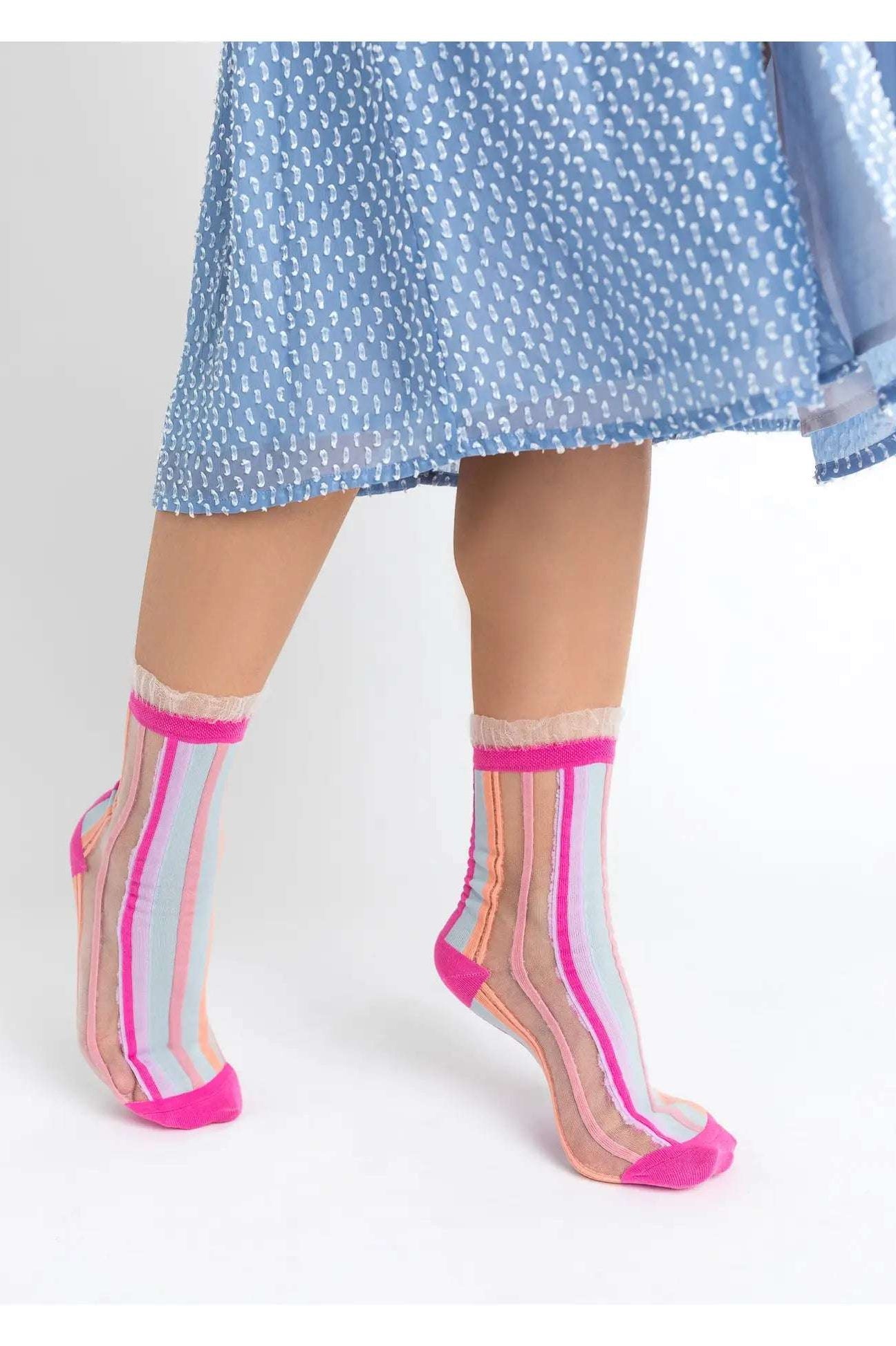 Shop Sock Candy Sock Candy Candy Stripe Ruffle Crew Sock Socks for women – premium loungewear and festival fashion at Spoiled Brat