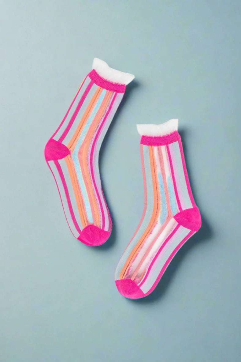 Sock Candy Candy Stripe Ruffle Crew Sock by Sock Candy – Socks – One Size | Spoiled Brat UK