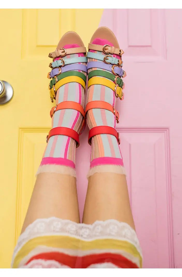 Shop Sock Candy Sock Candy Candy Stripe Ruffle Crew Sock Socks for women – premium loungewear and festival fashion at Spoiled Brat