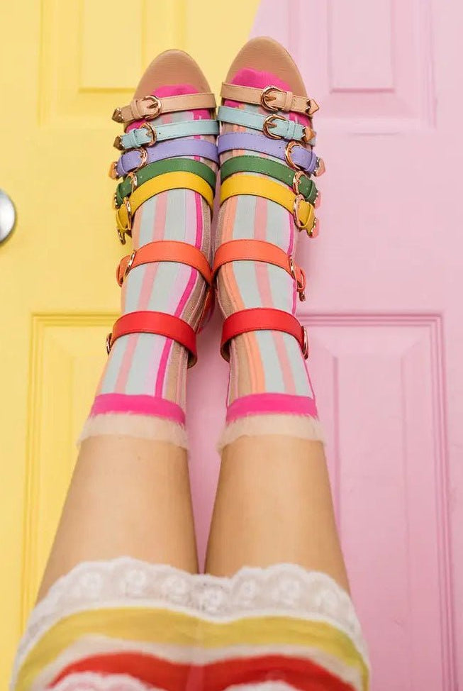 Shop Sock Candy Sock Candy Candy Stripe Ruffle Crew Sock Socks for women – premium loungewear and festival fashion at Spoiled Brat
