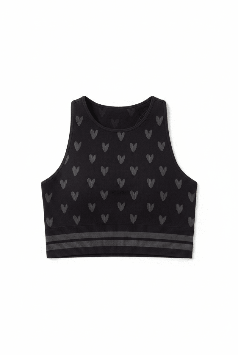 Shop Spiritual Gangster Spiritual Gangster High Neck Jacquard Seamless Black Sports Bra as seen on Miranda Cosgrove Vest Top for women – premium loungewear and festival fashion at Spoiled Brat