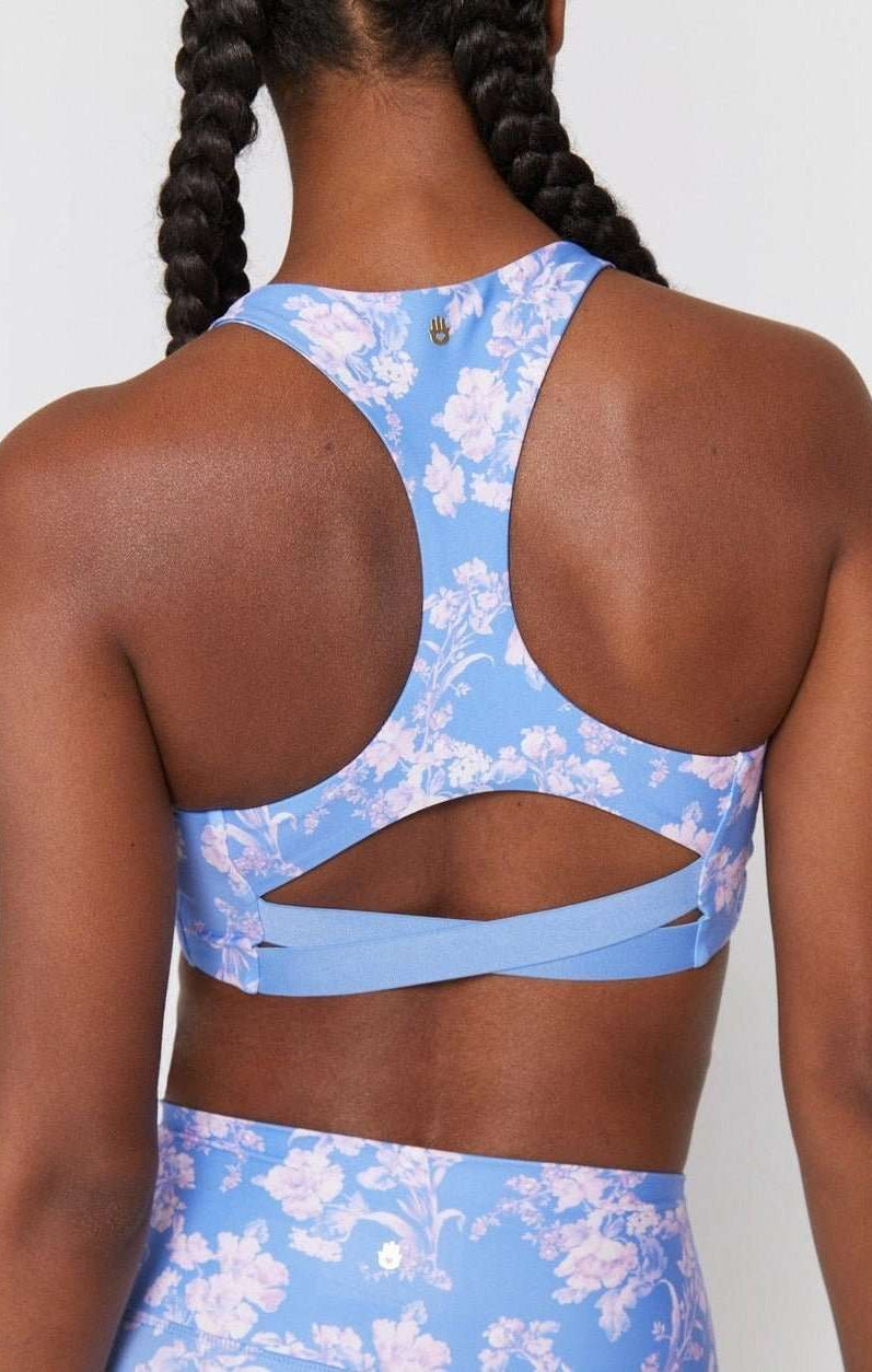 Spiritual Gangster Studio Eco Jersey Sports Bra in Jacaranda Print Cropped Top by Spiritual Gangster as seen on celebrities