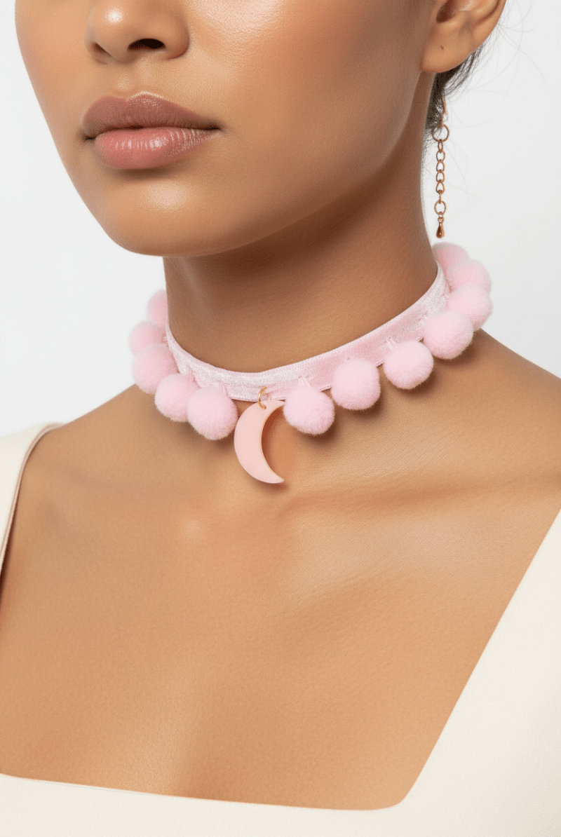 Shop Suzywan DELUXE Suzywan DELUXE Pink Moon Pom Pom Choker Choker for women – premium loungewear and festival fashion at Spoiled Brat
