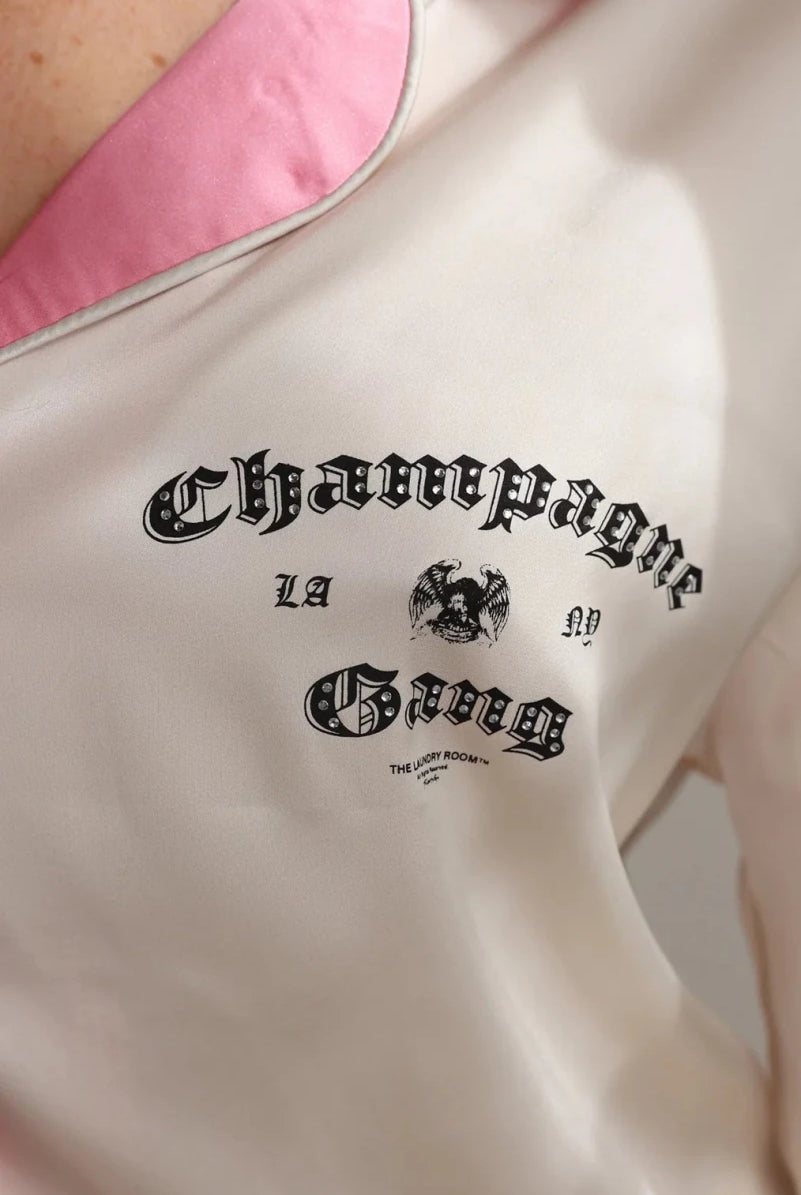 Shop The Laundry Room The Laundry Room Champagne Gang - Silky PJ Set Pyjamas for women – premium loungewear and festival fashion at Spoiled Brat