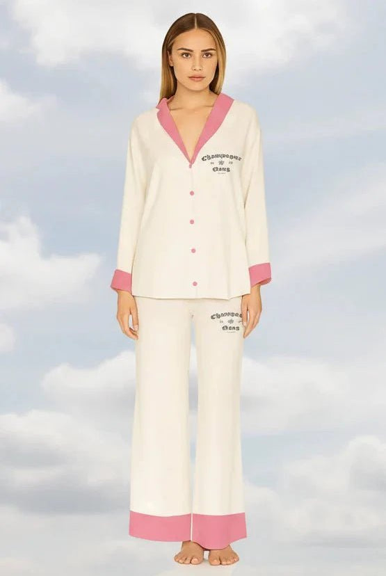 Shop The Laundry Room The Laundry Room Champagne Gang - Silky PJ Set Pyjamas for women – premium loungewear and festival fashion at Spoiled Brat
