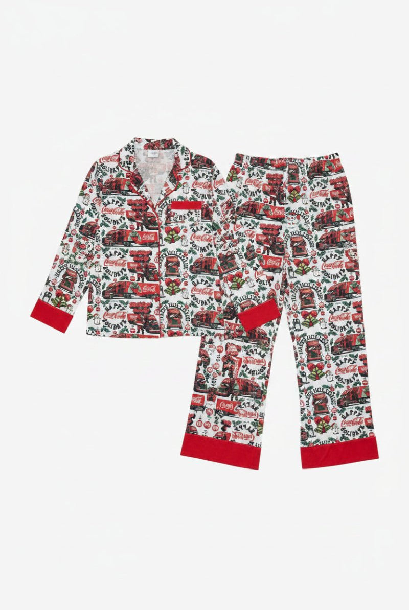 Shop The Laundry Room The Laundry Room Happy Coca - Cola Holidays Silky PJ Set Pyjamas for women – premium loungewear and festival fashion at Spoiled Brat