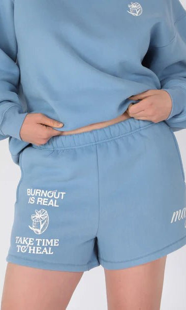 Shop The Mayfair Group Mayfair Burnout Is Real Sweatshorts Shorts for women – premium loungewear and festival fashion at Spoiled Brat