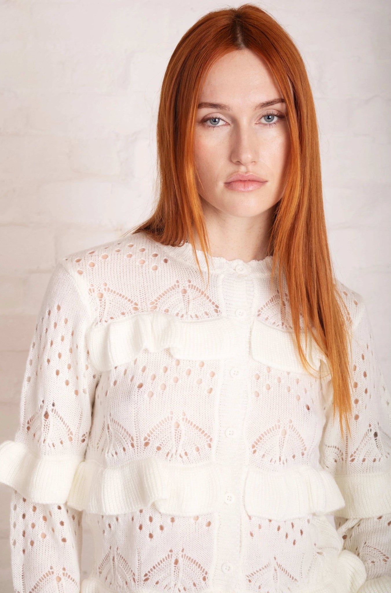 Shop The Ragged Priest The Ragged Priest Delicate Pointelle Frill Cardigan Cardigan for women – premium loungewear and festival fashion at Spoiled Brat