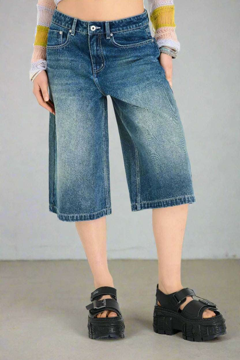 Shop The Ragged Priest The Ragged Priest Dirty Wash Atomic Jorts Shorts Shorts for women – premium loungewear and festival fashion at Spoiled Brat