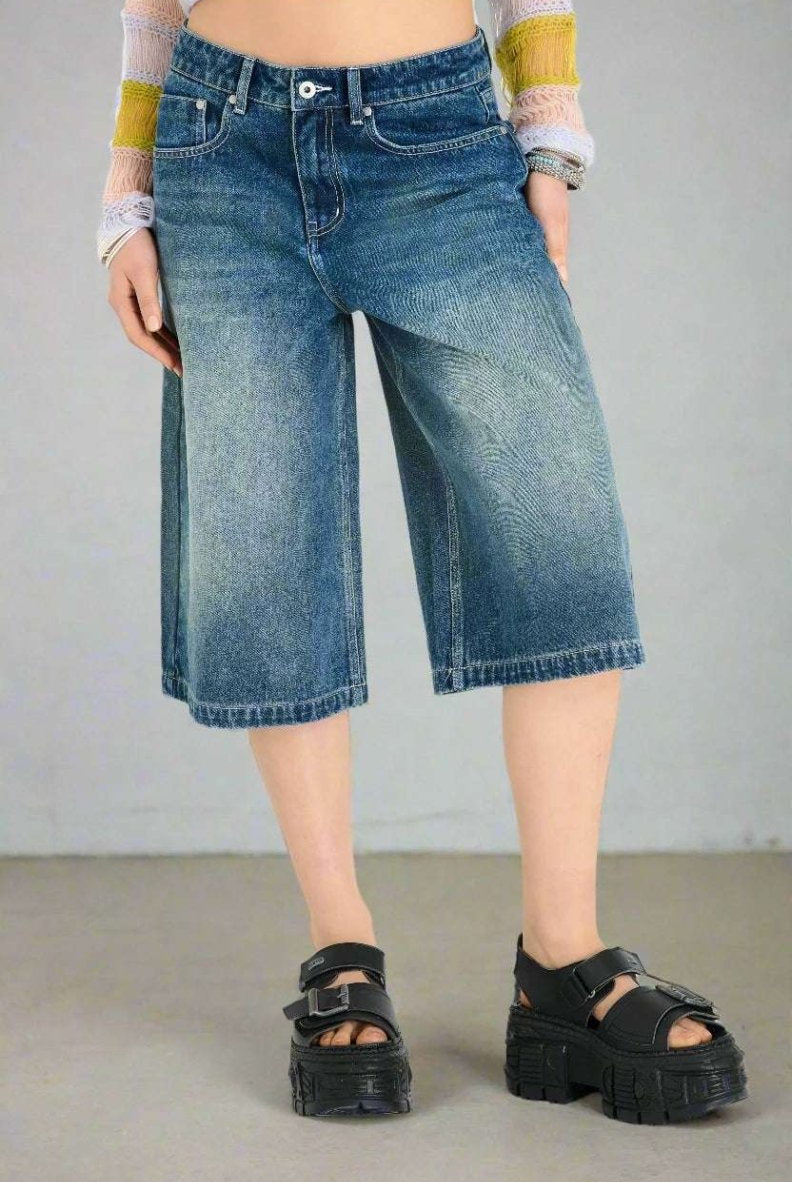 Shop The Ragged Priest The Ragged Priest Dirty Wash Atomic Jorts Shorts Shorts for women – premium loungewear and festival fashion at Spoiled Brat