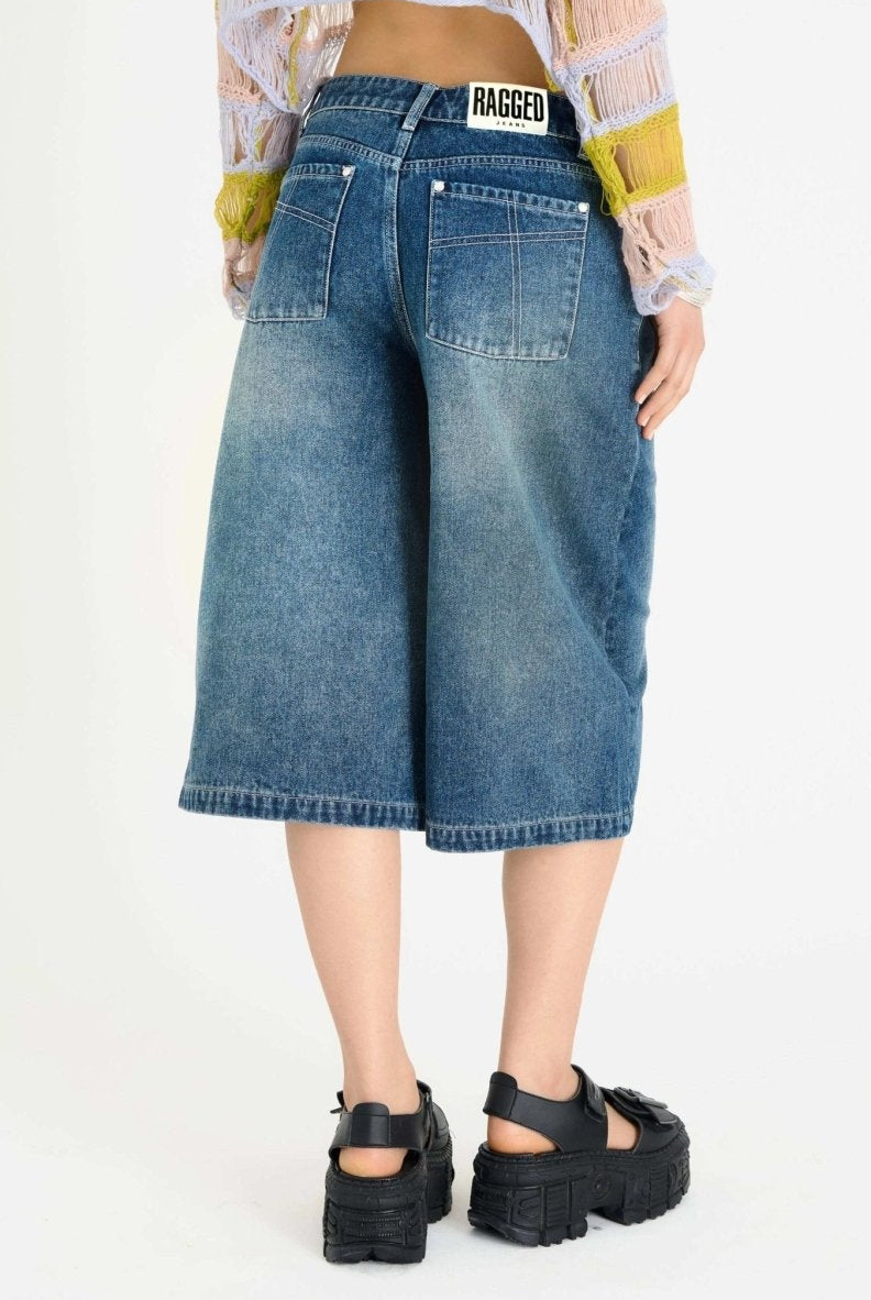 Shop The Ragged Priest The Ragged Priest Dirty Wash Atomic Jorts Shorts Shorts for women – premium loungewear and festival fashion at Spoiled Brat