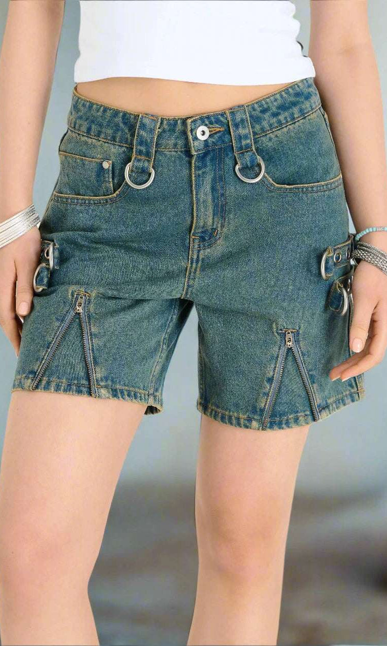 Shop The Ragged Priest The Ragged Priest Dirty Wash Bondage Dad Shorts Shorts for women – premium loungewear and festival fashion at Spoiled Brat