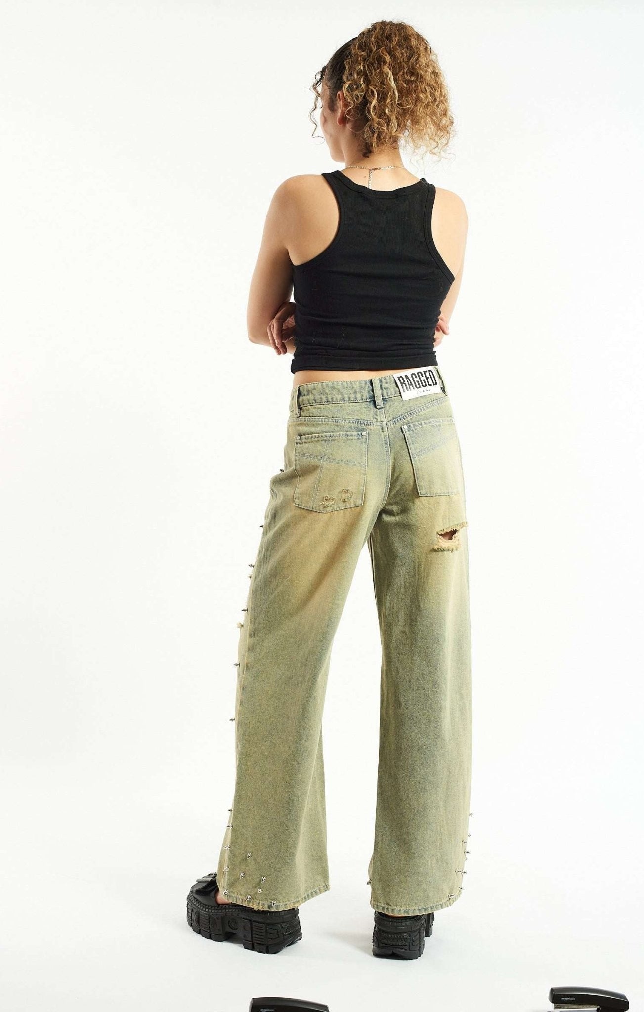 Shop The Ragged Priest The Ragged Priest Dirty Wash Distressed Release Stud Jeans Boyfriend Jeans for women – premium loungewear and festival fashion at Spoiled Brat