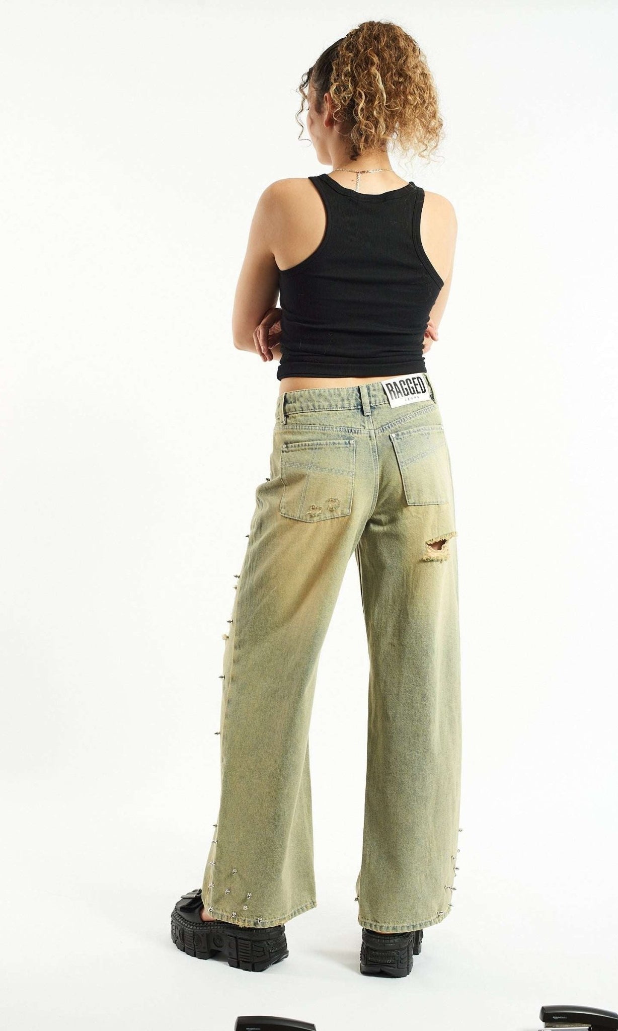 Shop The Ragged Priest The Ragged Priest Dirty Wash Distressed Release Stud Jeans Boyfriend Jeans for women – premium loungewear and festival fashion at Spoiled Brat