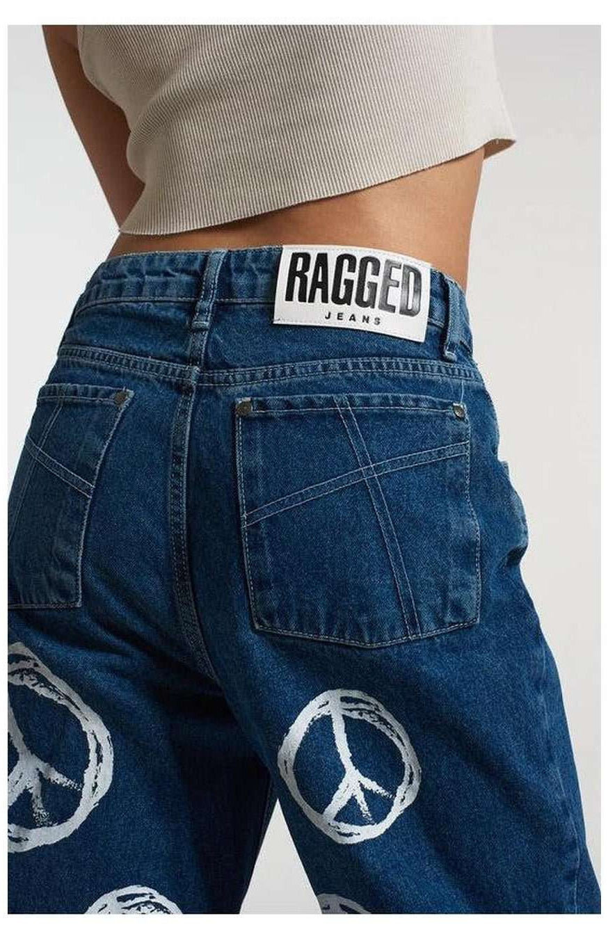 The Ragged Priest Peace Printed Dad Jeans as seen on Chloe Sims Boyfriend Jeans by The Ragged Priest as seen on celebrities