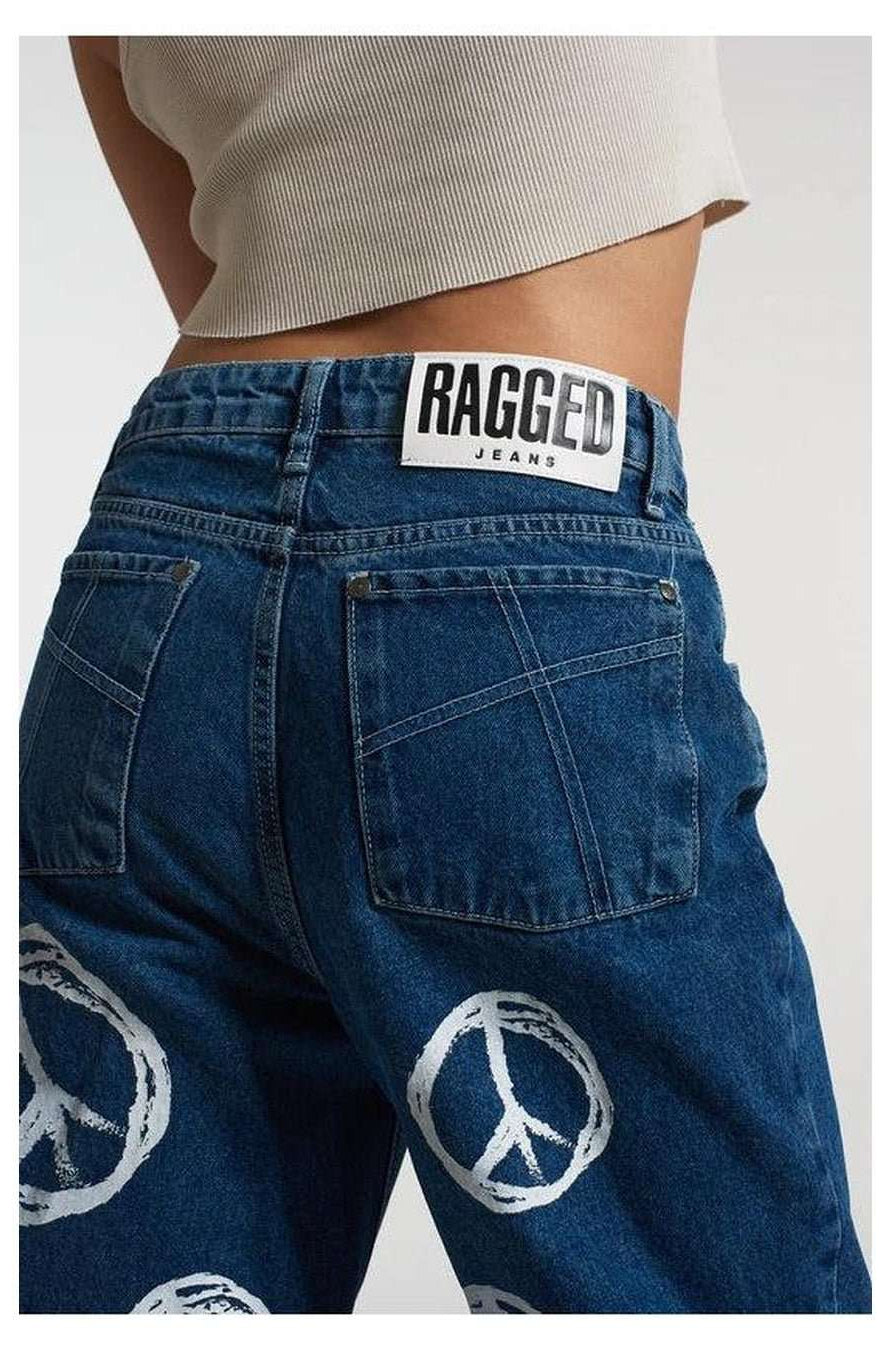 The Ragged Priest Peace Printed Dad Jeans as seen on Chloe Sims Boyfriend Jeans by The Ragged Priest as seen on celebrities