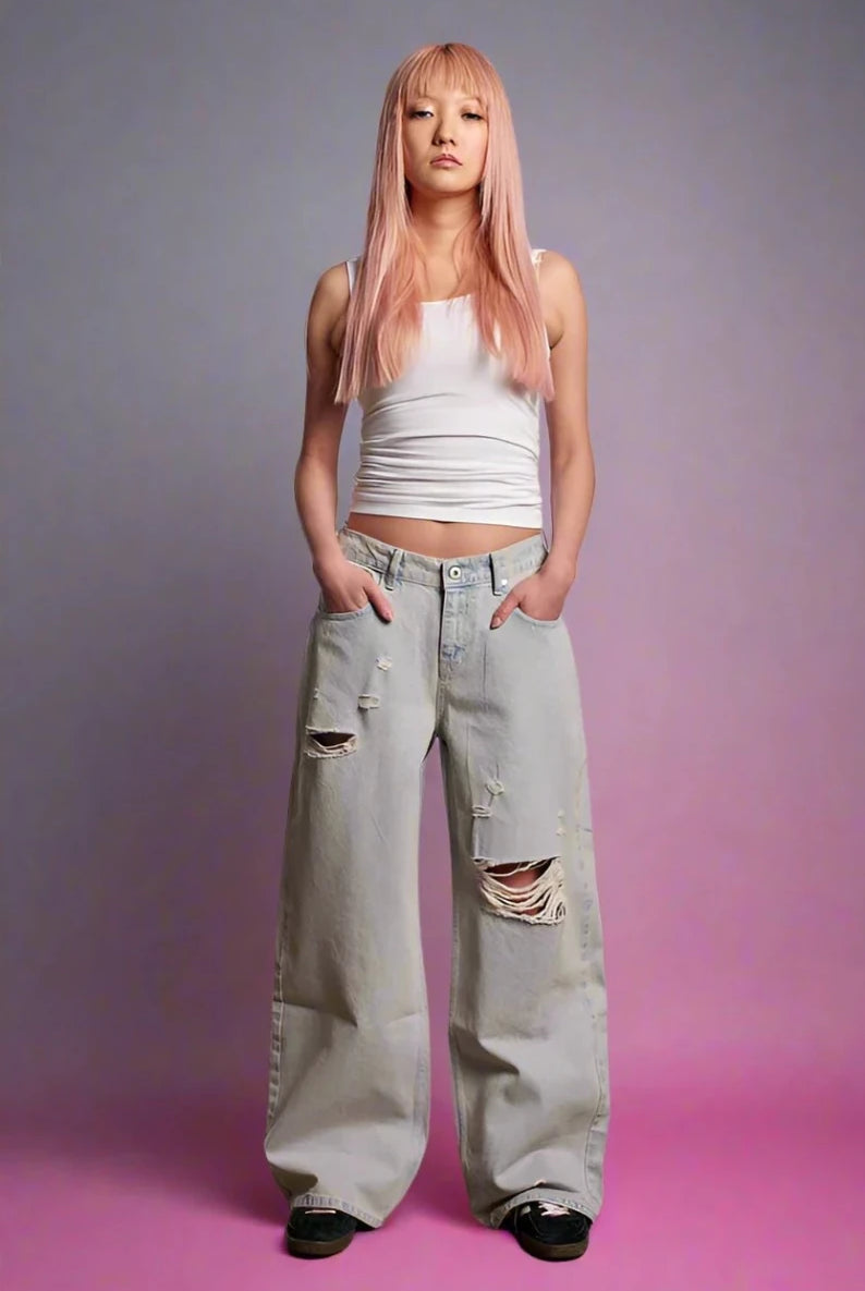 Shop The Ragged Priest The Ragged Priest Pink Wash Distressed Release Jeans Boyfriend Jeans for women – premium loungewear and festival fashion at Spoiled Brat