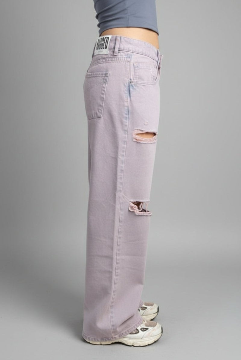 Shop The Ragged Priest The Ragged Priest Pink Wash Distressed Release Jeans Boyfriend Jeans for women – premium loungewear and festival fashion at Spoiled Brat