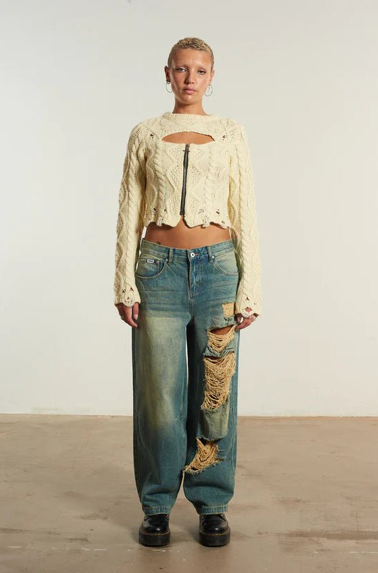 The Ragged Priest Saint Zip Cable Knit Jumper - Spoiled Brat