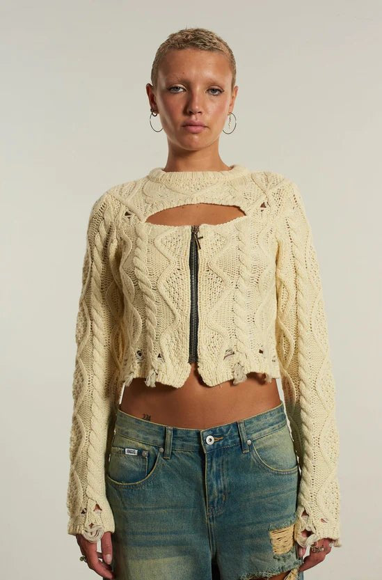 The Ragged Priest Saint Zip Cable Knit Jumper - Spoiled Brat