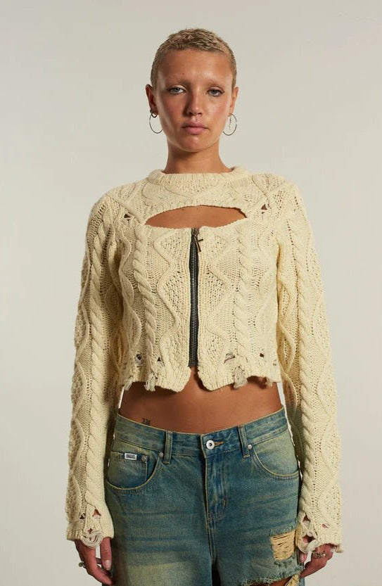 The Ragged Priest Saint Zip Cable Knit Jumper - Spoiled Brat