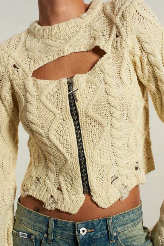 Shop The Ragged Priest The Ragged Priest Saint Zip Cable Knit Jumper Knit Jumper for women – premium loungewear and festival fashion at Spoiled Brat