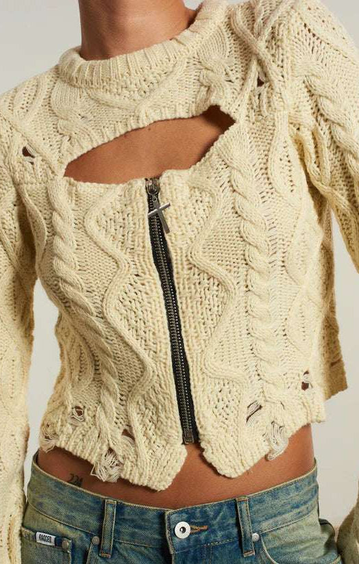 Shop The Ragged Priest The Ragged Priest Saint Zip Cable Knit Jumper Knit Jumper for women – premium loungewear and festival fashion at Spoiled Brat