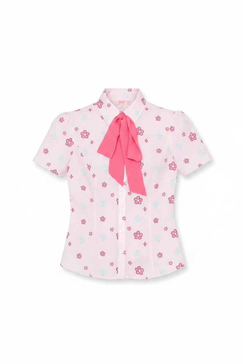 Shop Unique Vintage Barbie X Unique Vintage 1970s Pink Barbie Floral Print Bow Blouse Blouse for women – premium loungewear and festival fashion at Spoiled Brat