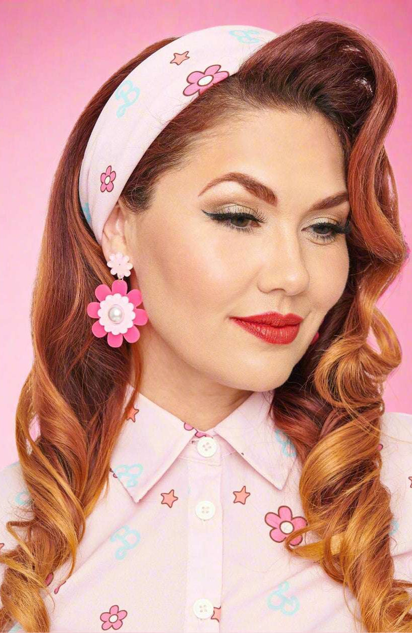 Shop Unique Vintage Barbie X Unique Vintage 1970s Pink Barbie Print Hair Scarf Scarf for women – premium loungewear and festival fashion at Spoiled Brat