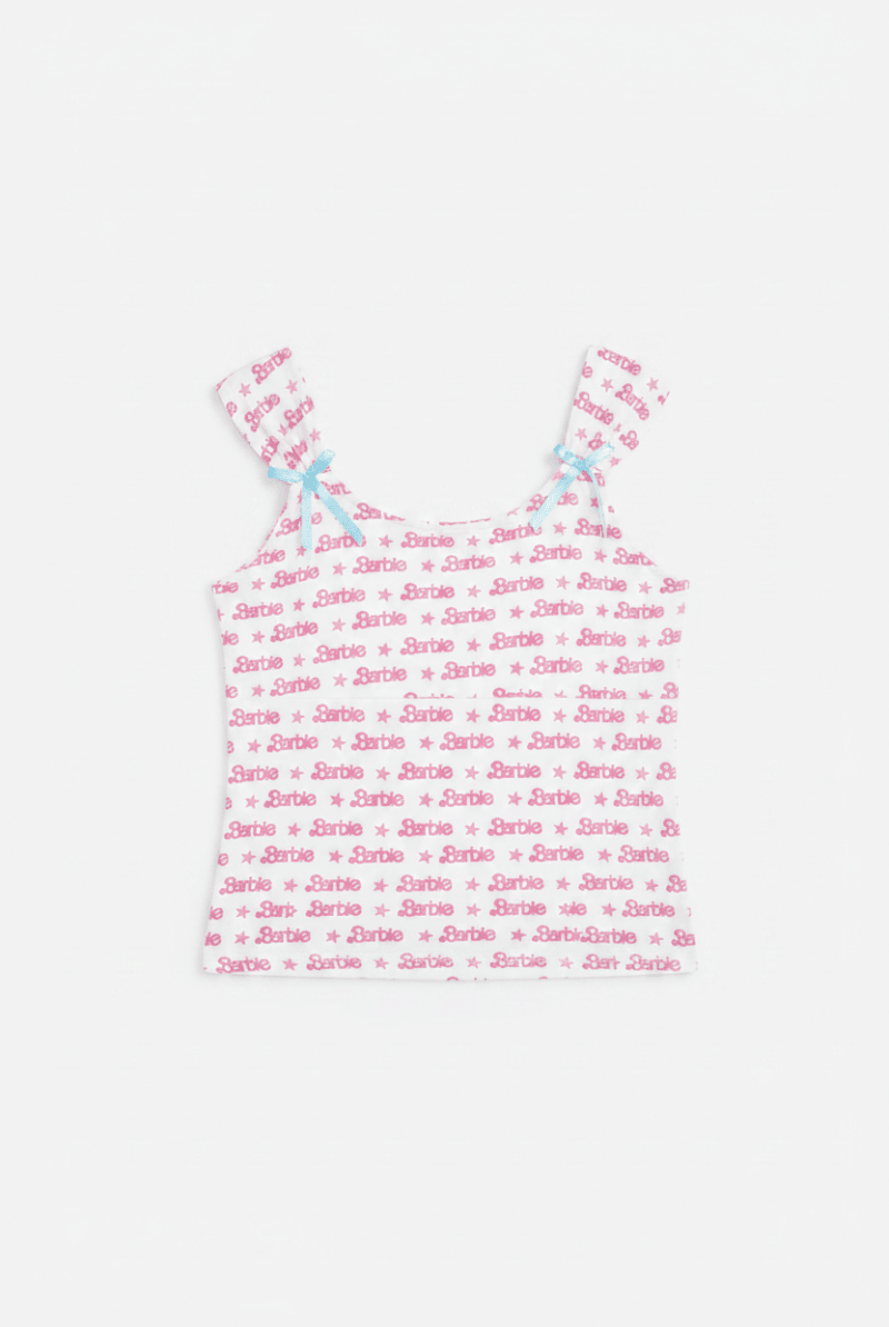 Shop Unique Vintage Barbie X Unique Vintage White & Pink Barbie Print Tank Top Cami Top for women – premium loungewear and festival fashion at Spoiled Brat