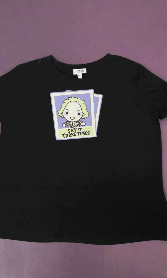 Beetlejuice X Unique Vintage Black Beetlejuice Polaroid Fitted Tee - Spoiled Brat