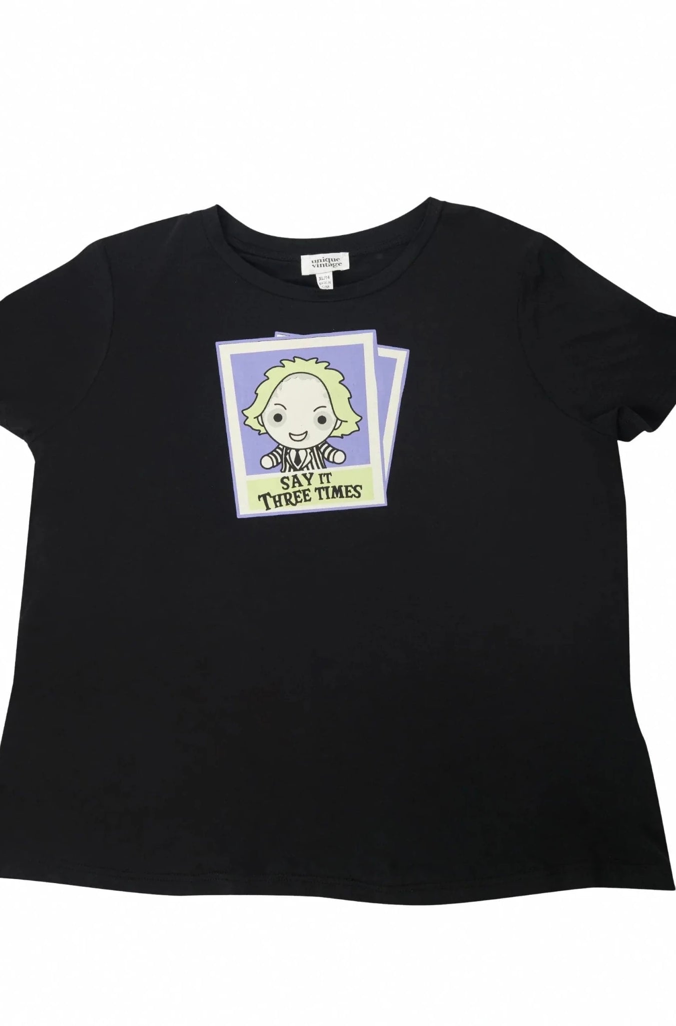 Beetlejuice X Unique Vintage Black Beetlejuice Polaroid Fitted Tee - Spoiled Brat