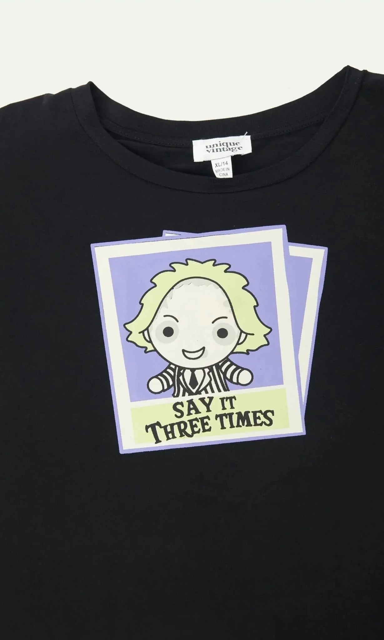 Beetlejuice X Unique Vintage Black Beetlejuice Polaroid Fitted Tee - Spoiled Brat