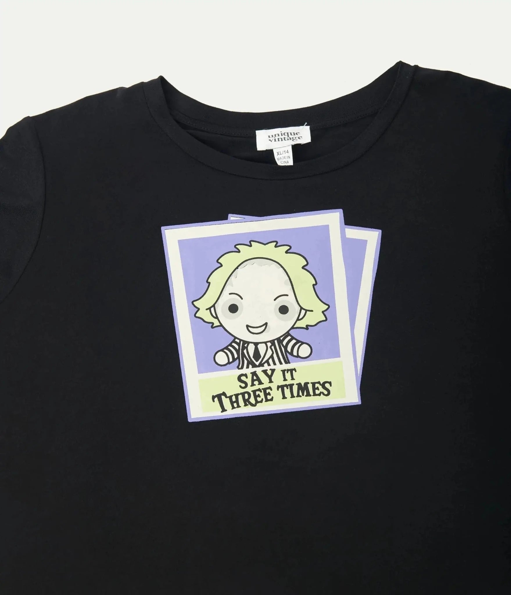 Beetlejuice X Unique Vintage Black Beetlejuice Polaroid Fitted Tee - Spoiled Brat