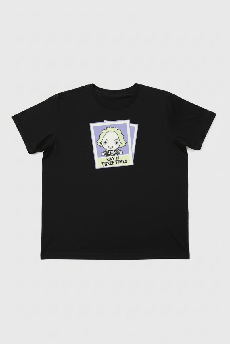 Shop Unique Vintage Beetlejuice X Unique Vintage Black Beetlejuice Polaroid Fitted Tee T-Shirt for women – premium loungewear and festival fashion at Spoiled Brat