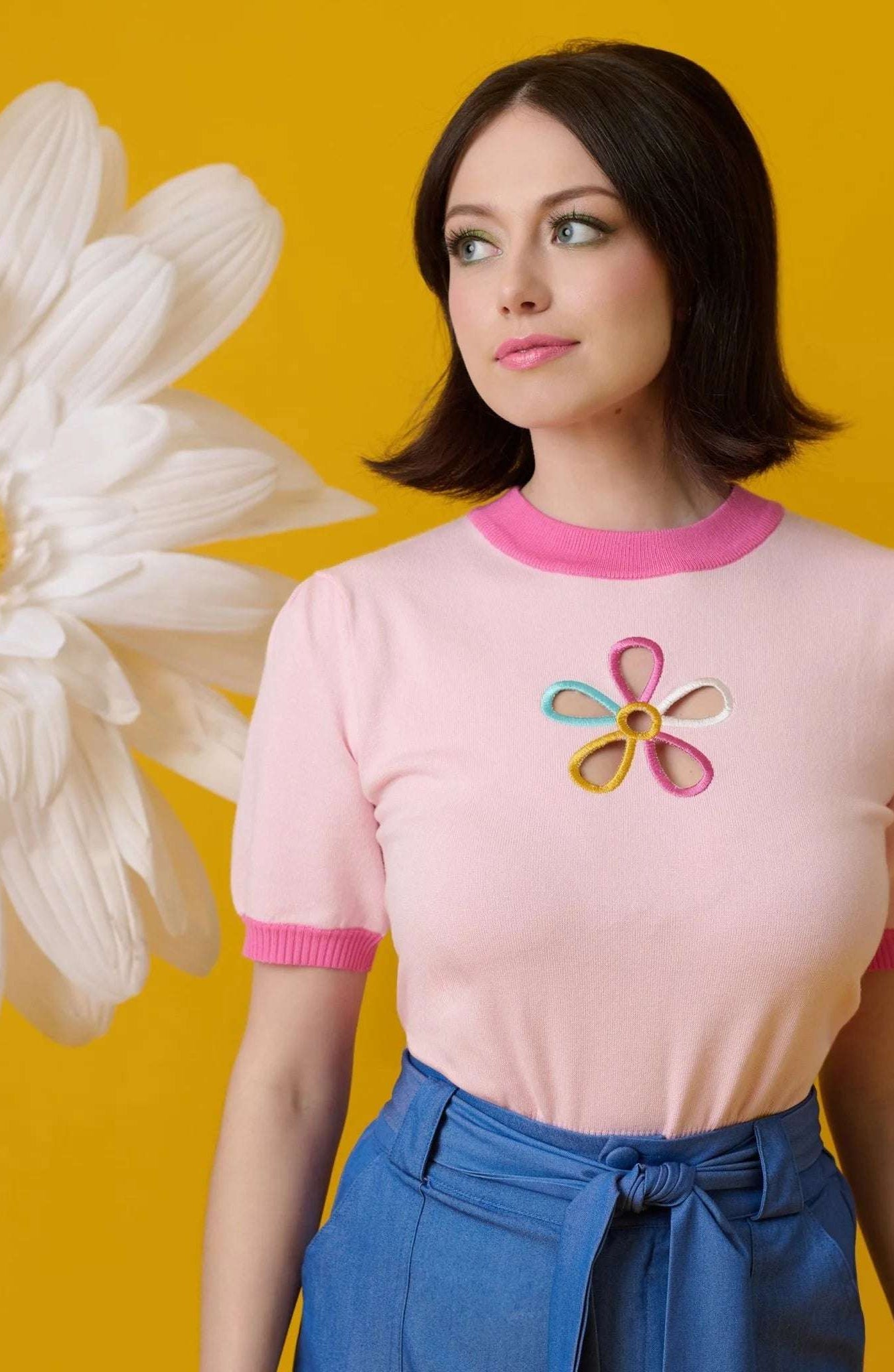 Smak Parlour Pink & Rainbow Flower Cutout Sweater - Spoiled Brat