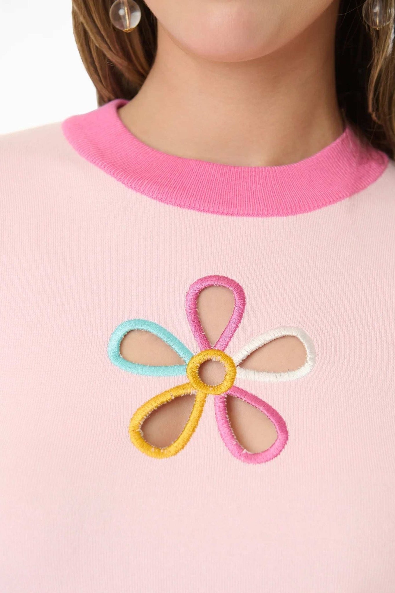 Shop Unique Vintage Smak Parlour Pink & Rainbow Flower Cutout Sweater Top for women – premium loungewear and festival fashion at Spoiled Brat
