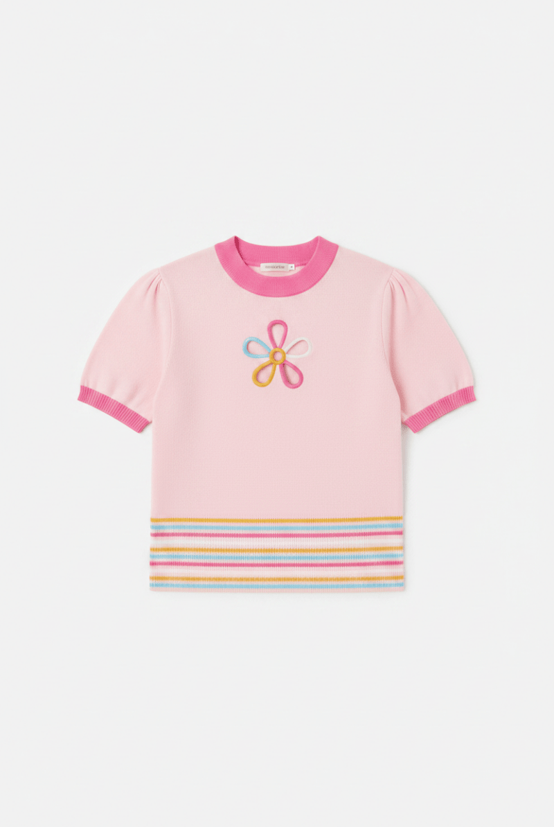 Shop Unique Vintage Smak Parlour Pink & Rainbow Flower Cutout Sweater Top for women – premium loungewear and festival fashion at Spoiled Brat