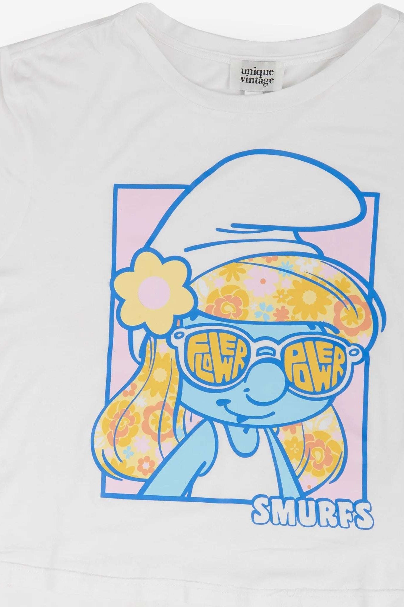 The Smurfs x Unique Vintage White Cropped Graphic Tee Top by Unique Vintage as seen on celebrities
