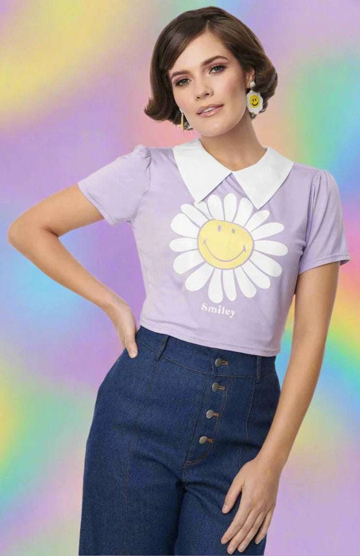 Unique Vintage x Smiley® Purple Flower Tee Top Top by Unique Vintage as seen on celebrities