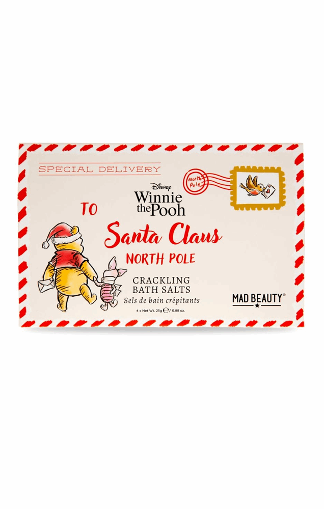 Bath salts packaging with Winnie the Pooh design on a white background
