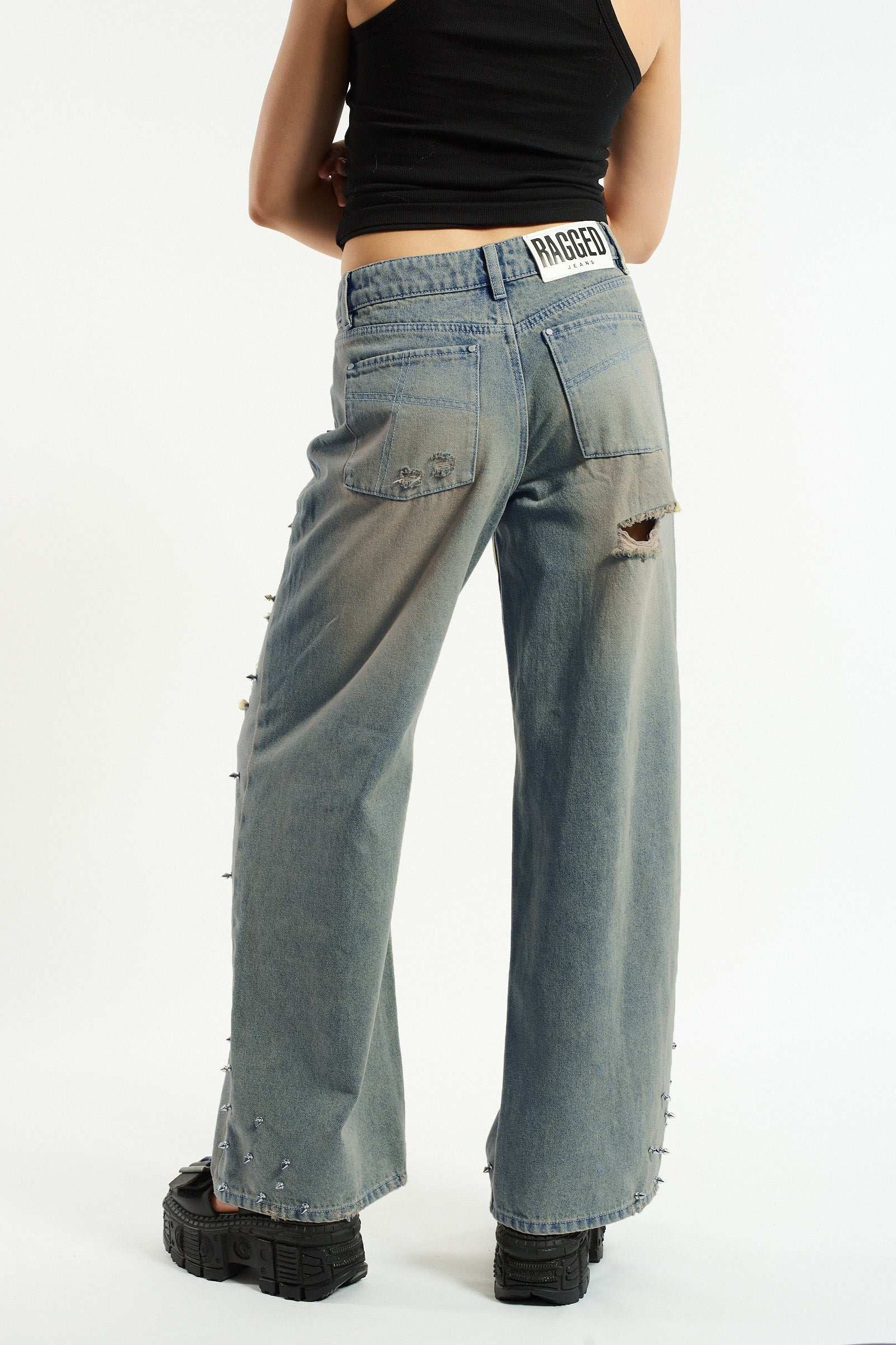 The Ragged Priest Dirty Wash Distressed Release Stud Jeans Boyfriend Jeans by The Ragged Priest as seen on celebrities