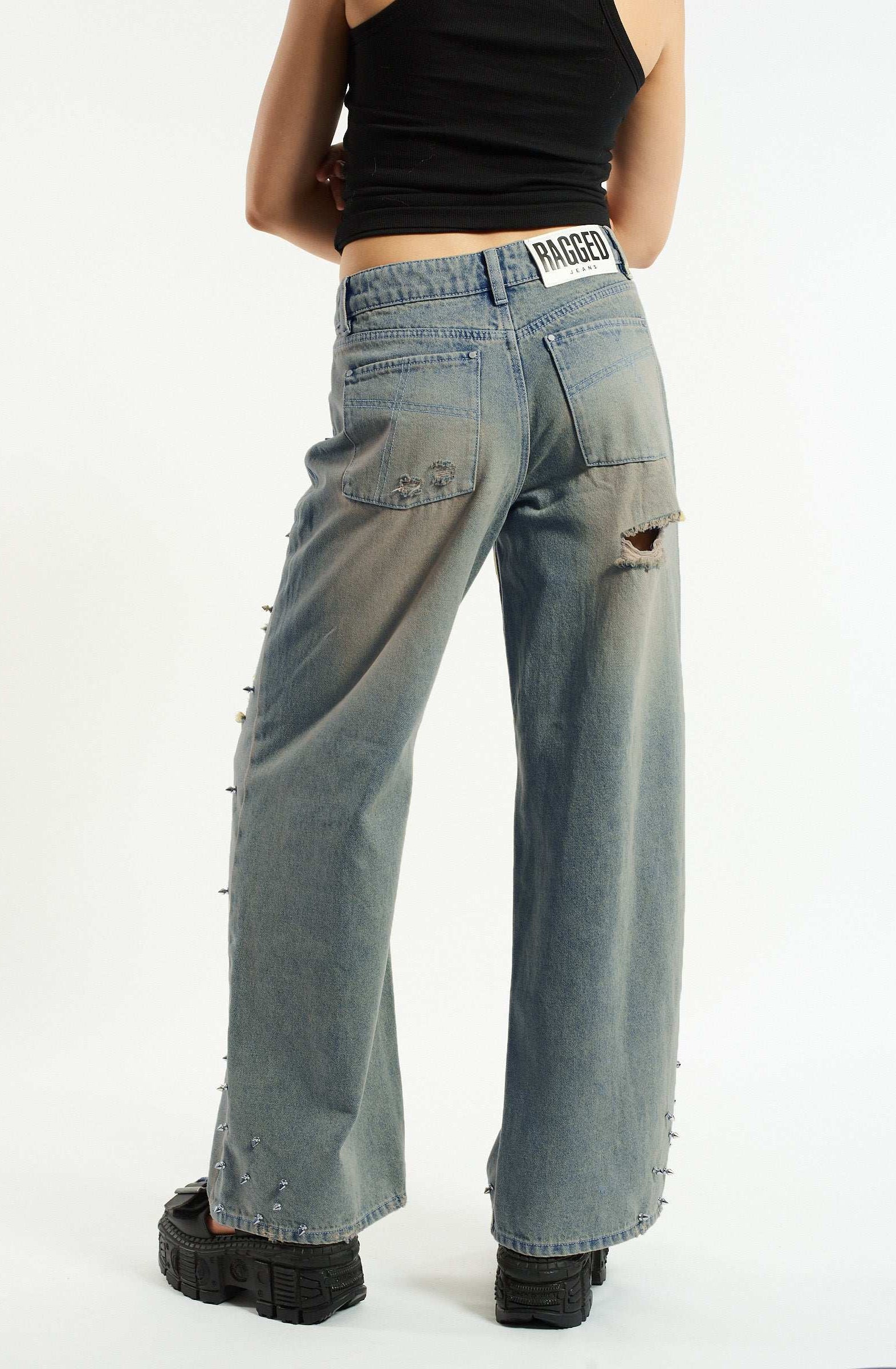 The Ragged Priest Dirty Wash Distressed Release Stud Jeans Boyfriend Jeans by The Ragged Priest as seen on celebrities